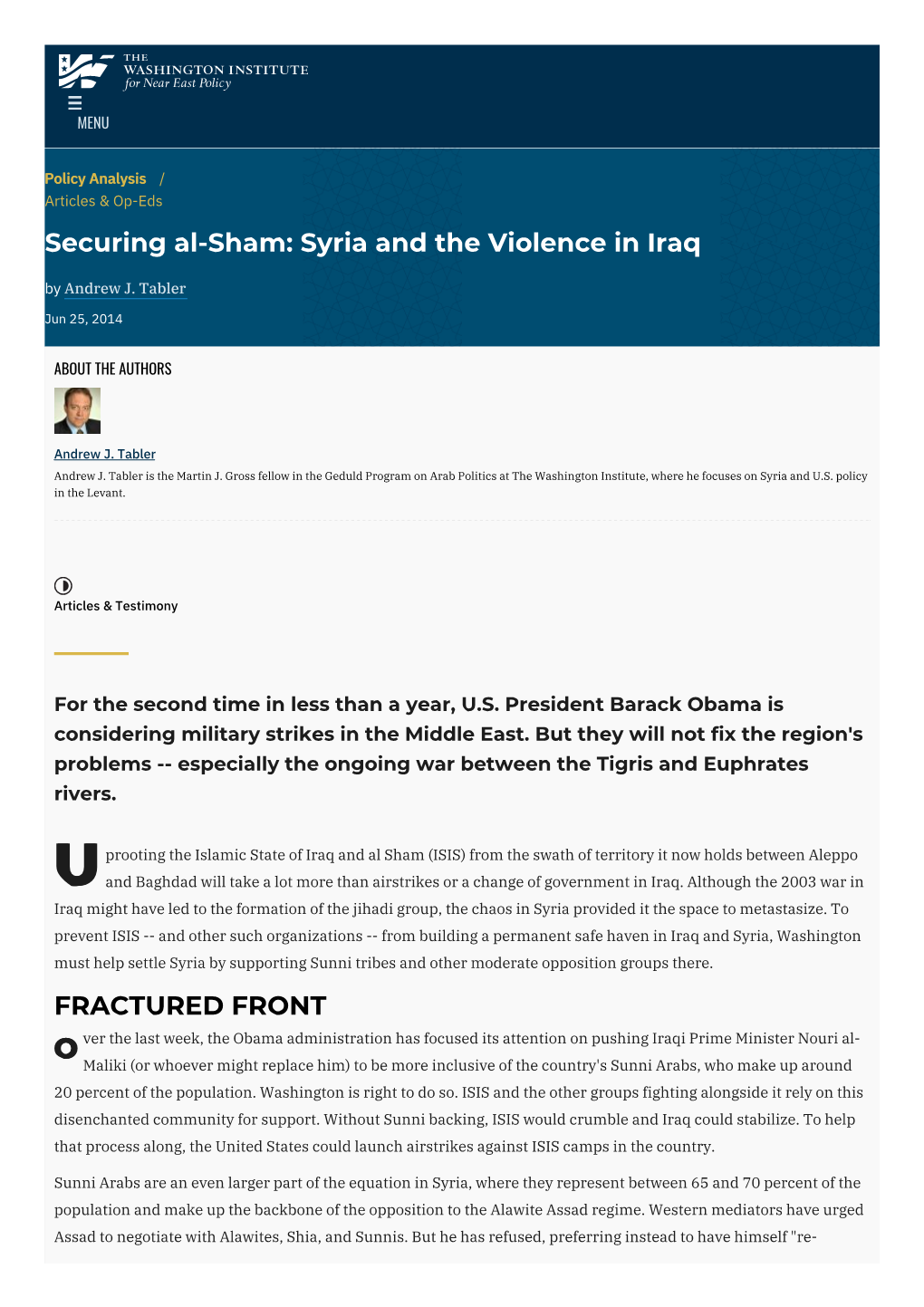 Syria and the Violence in Iraq by Andrew J