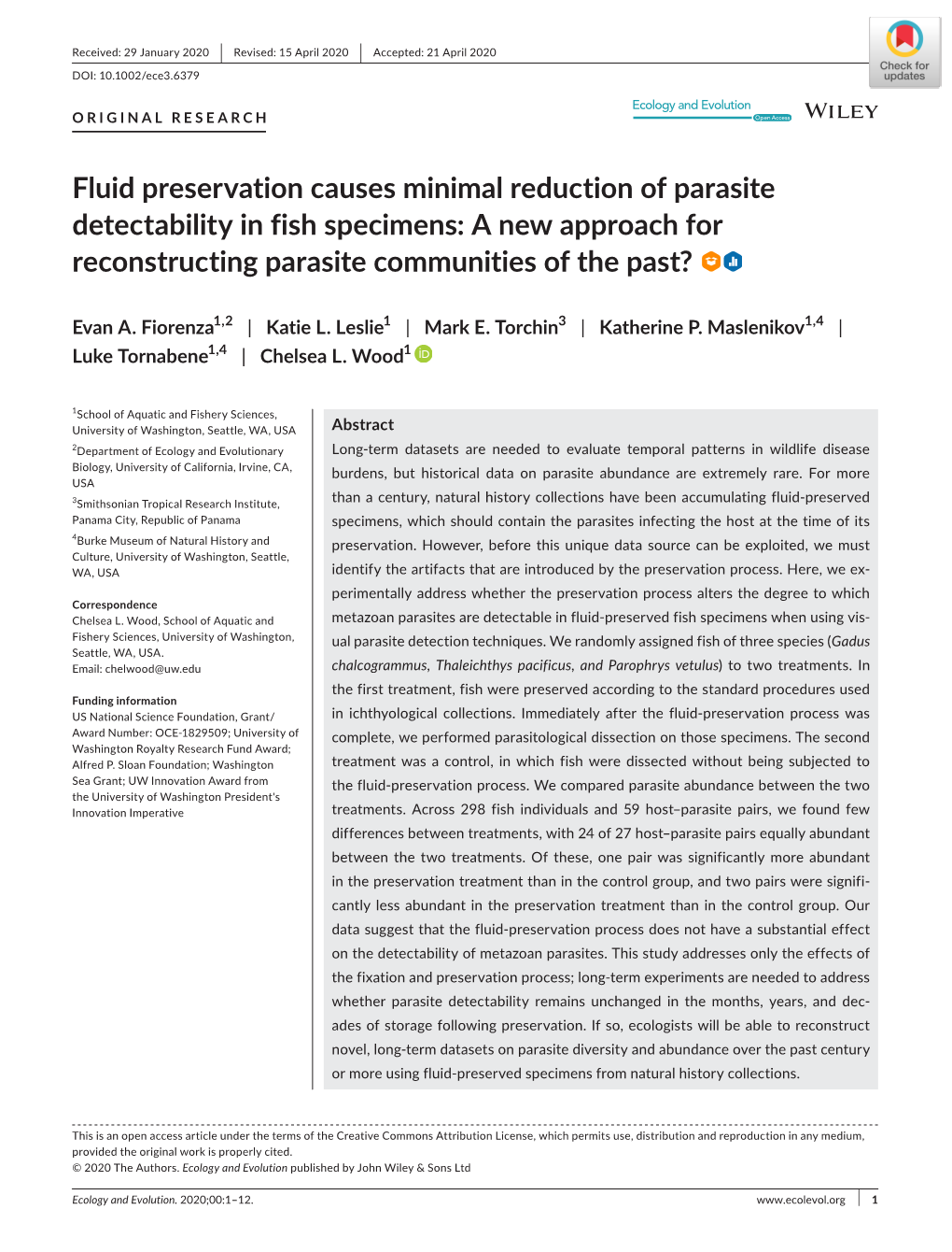 Fluid Preservation Causes Minimal Reduction of Parasite Detectability in Fish Specimens: a New Approach for Reconstructing Parasite Communities of the Past?