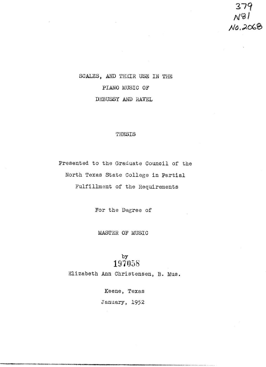 Scales, and Their Use in the Piano Iusic of Debussy And