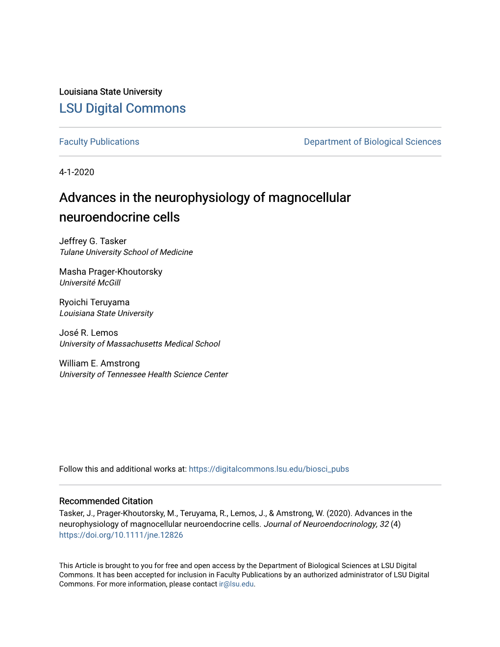 Advances in the Neurophysiology of Magnocellular Neuroendocrine Cells