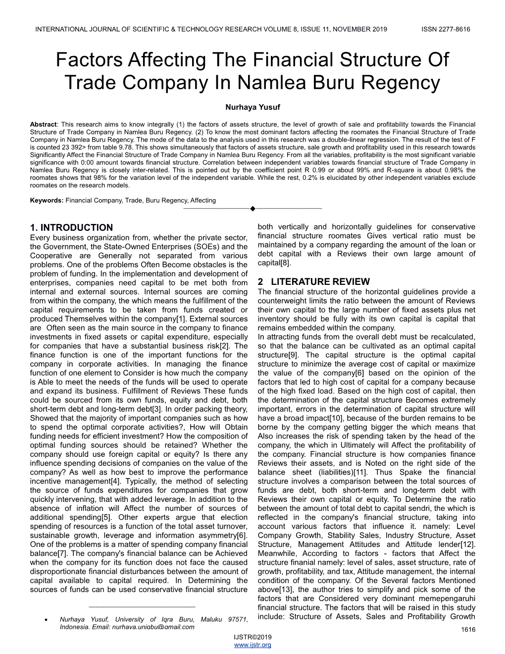 Factors Affecting the Financial Structure of Trade Company in Namlea Buru Regency