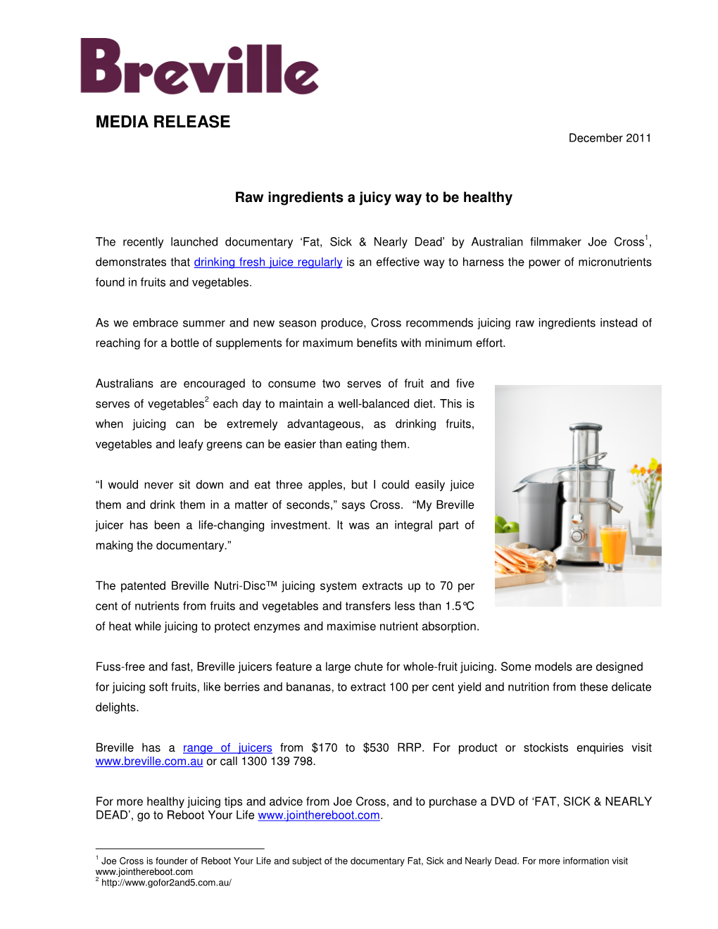 MEDIA RELEASE December 2011