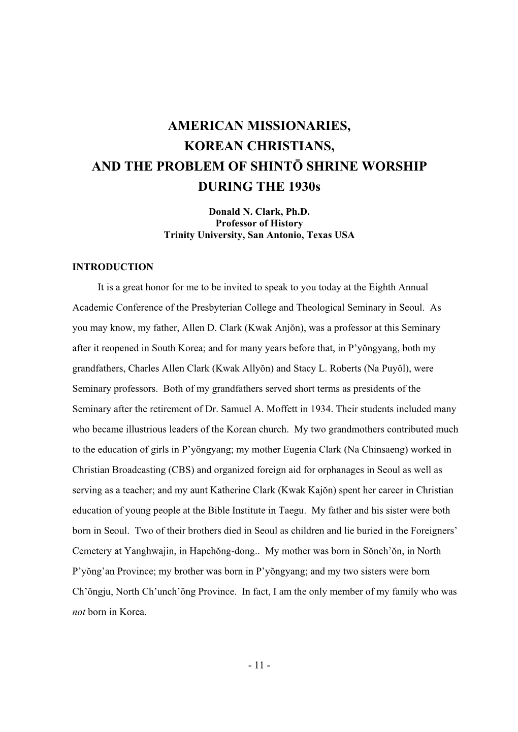 AMERICAN MISSIONARIES, KOREAN CHRISTIANS, and the PROBLEM of SHINTŌ SHRINE WORSHIP DURING the 1930S