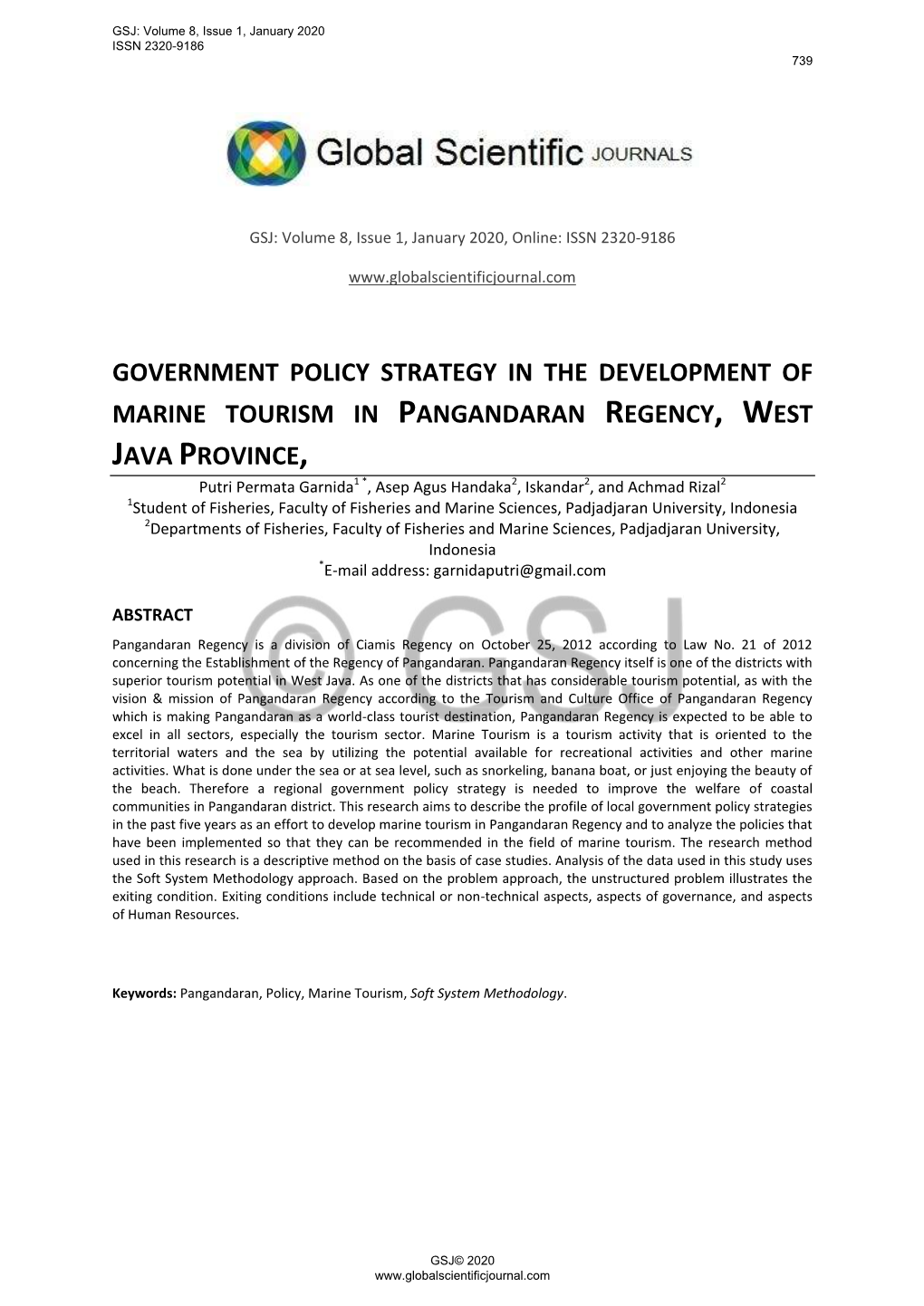 Government Policy Strategy in the Development of Marine Tourism in Pangandaran Regency, West Java Province