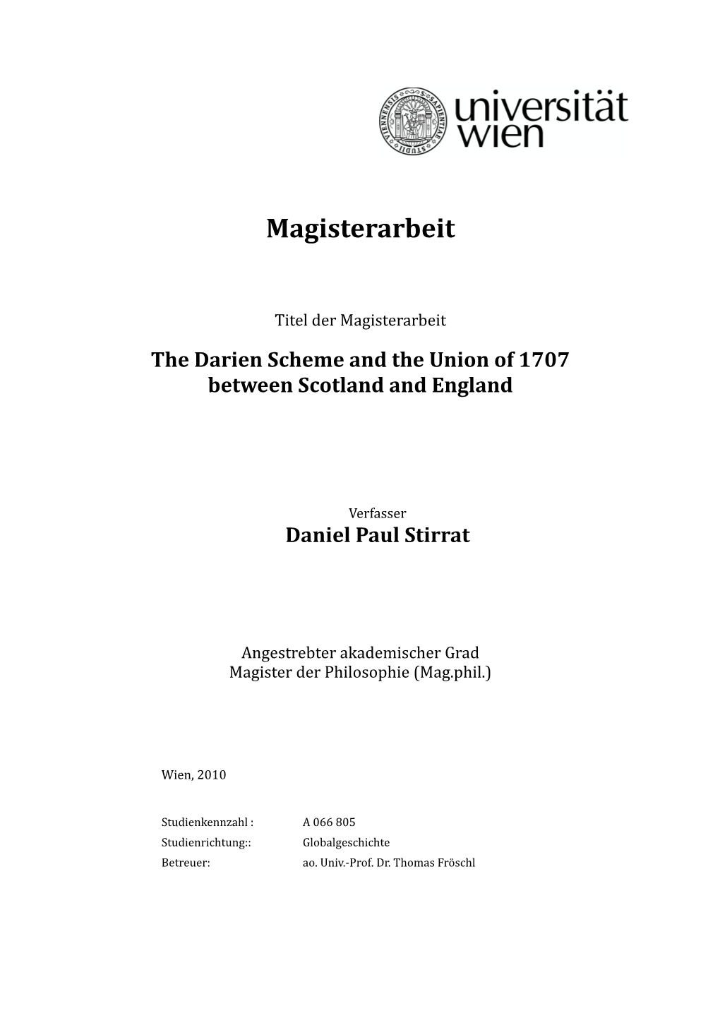 The Darien Scheme and the Union of 1707 Between Scotland and England