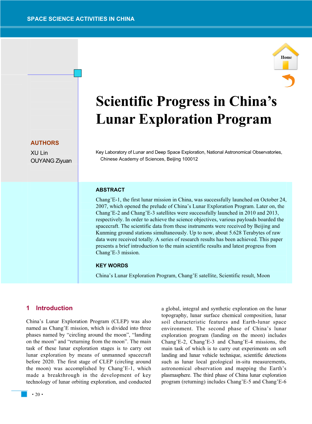 Scientific Progress in China's Lunar Exploration Program