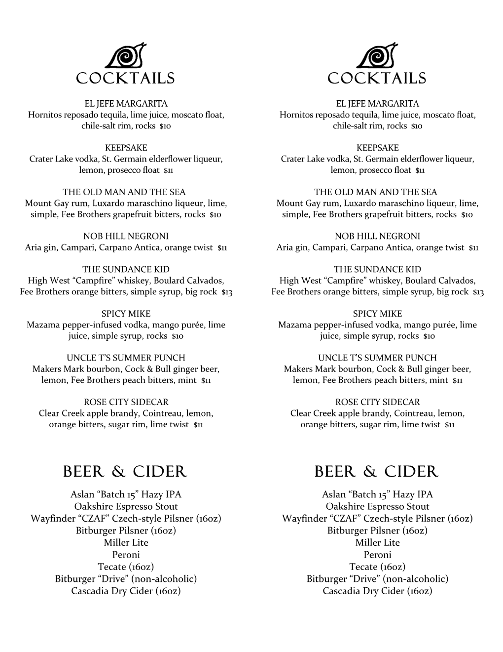 Cocktails BEER & CIDER Cocktails BEER & CIDER