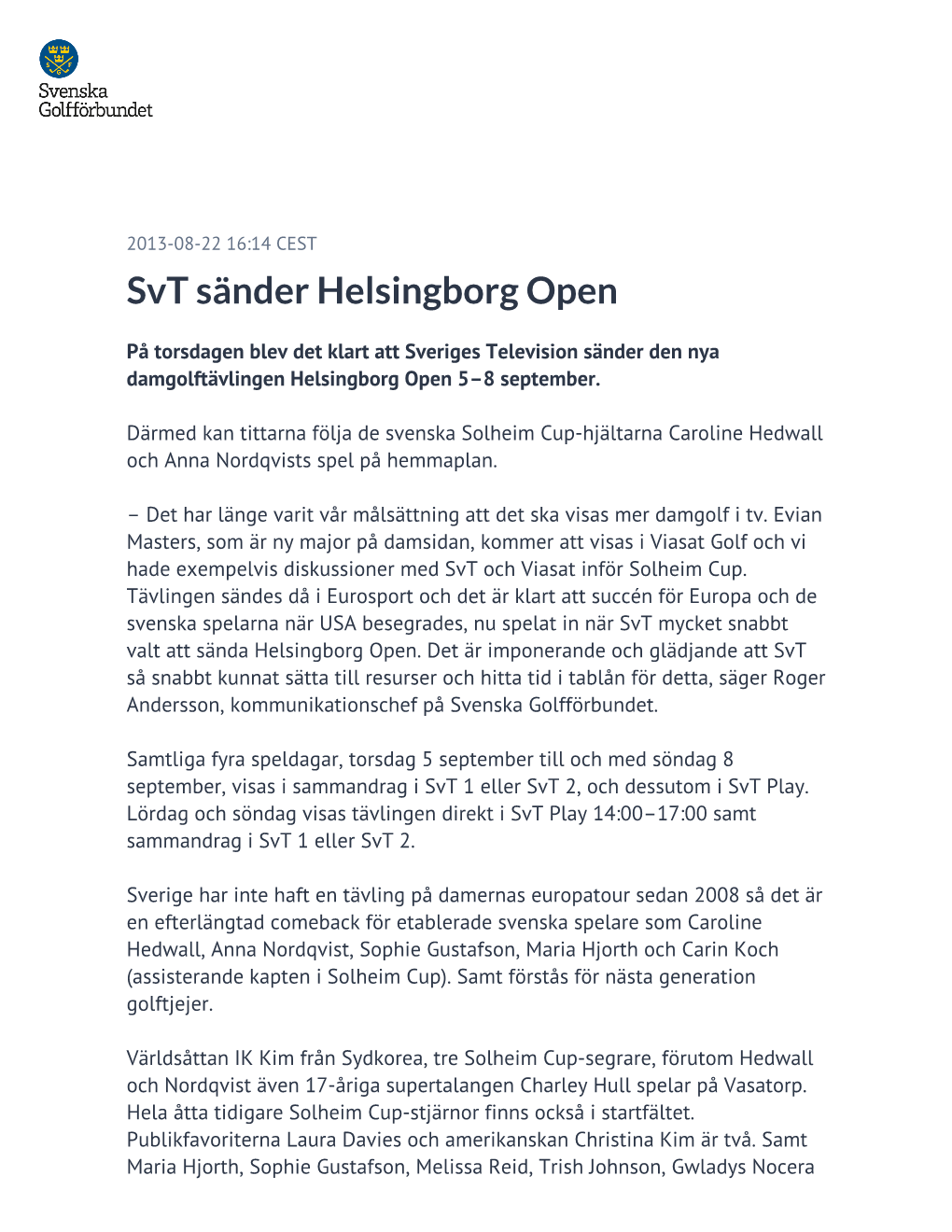 Svt Sänder Helsingborg Open