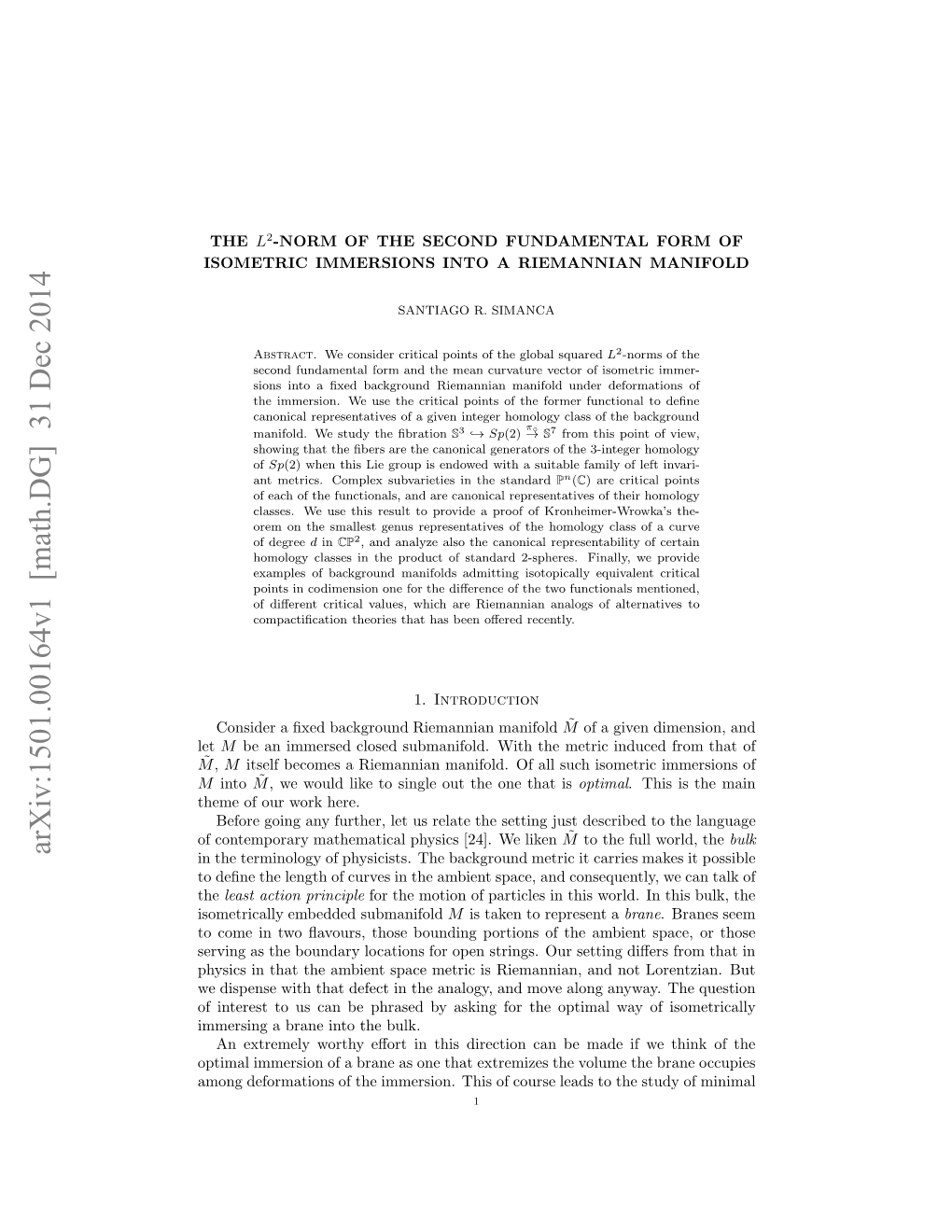 The $ L^ 2$-Norm of the Second Fundamental Form of Isometric