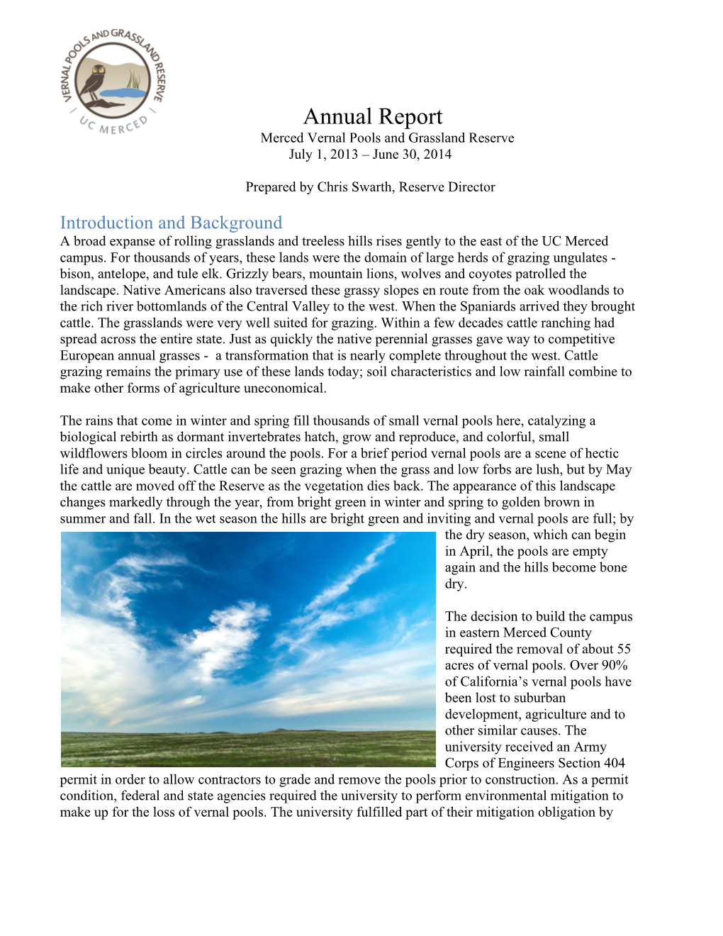 Annual Report Merced Vernal Pools and Grassland Reserve July 1, 2013 – June 30, 2014