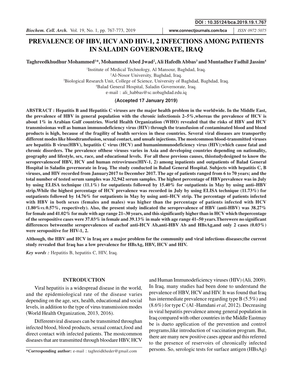 Prevalence of Hbv, Hcv and Hiv-1, 2 Infections Among Patients in Saladin Governorate, Iraq