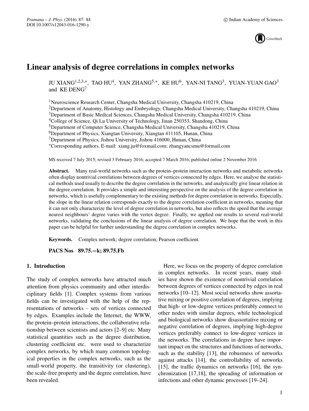 Linear Analysis of Degree Correlations in Complex Networks