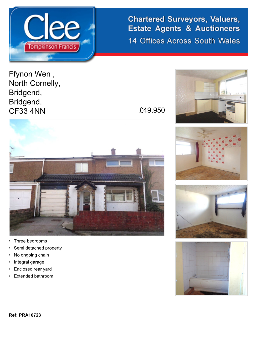 Ffynon Wen , North Cornelly, Bridgend, Bridgend. CF33 4NN £49,950