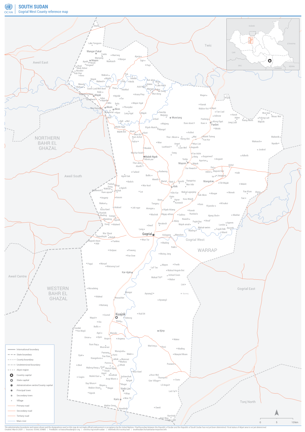 SOUTH SUDAN Gogrial West County Reference Map