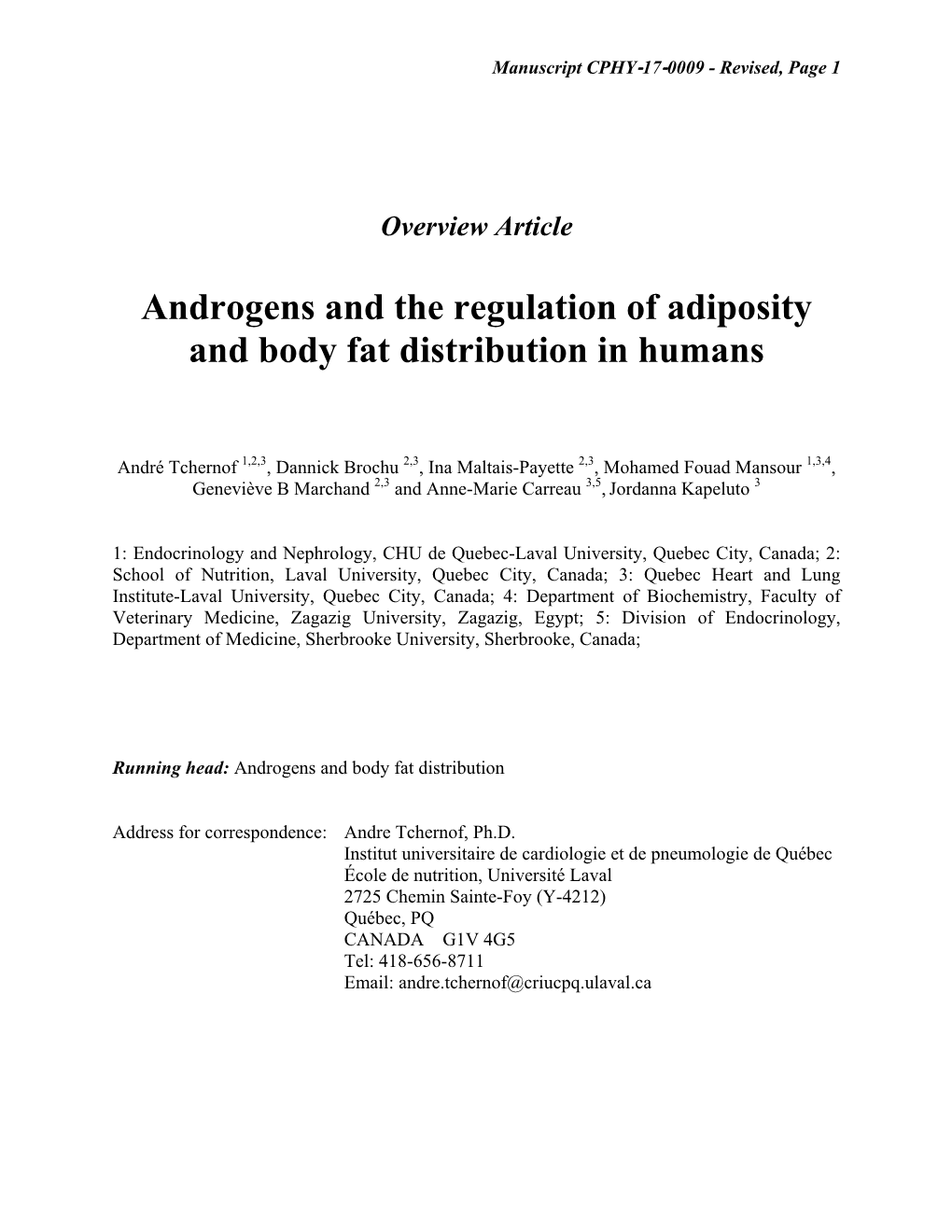 Androgens and the Regulation of Adiposity and Body Fat Distribution in Humans