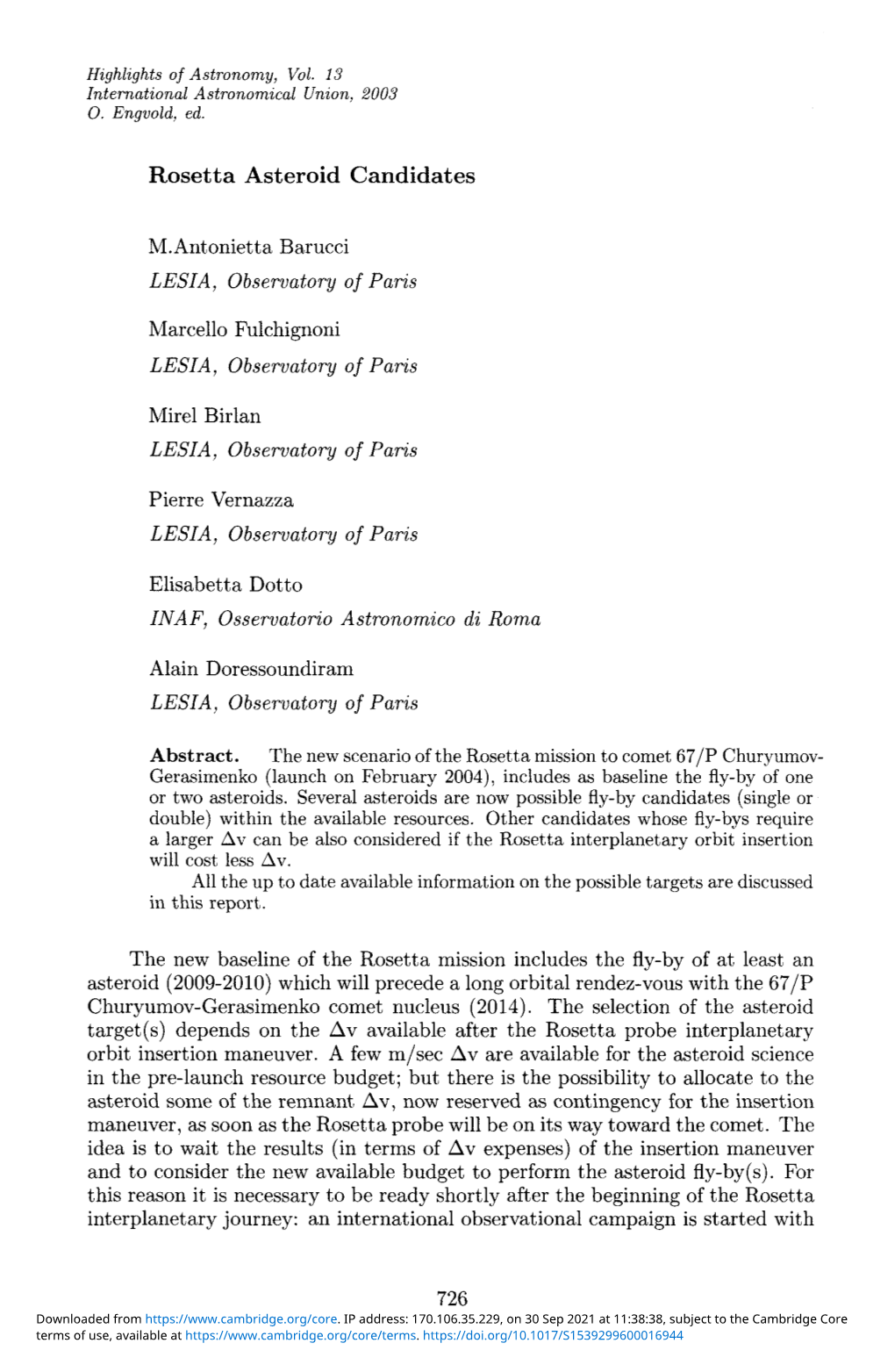 Rosetta Asteroid Candidates M.Antonietta Barucci LESIA