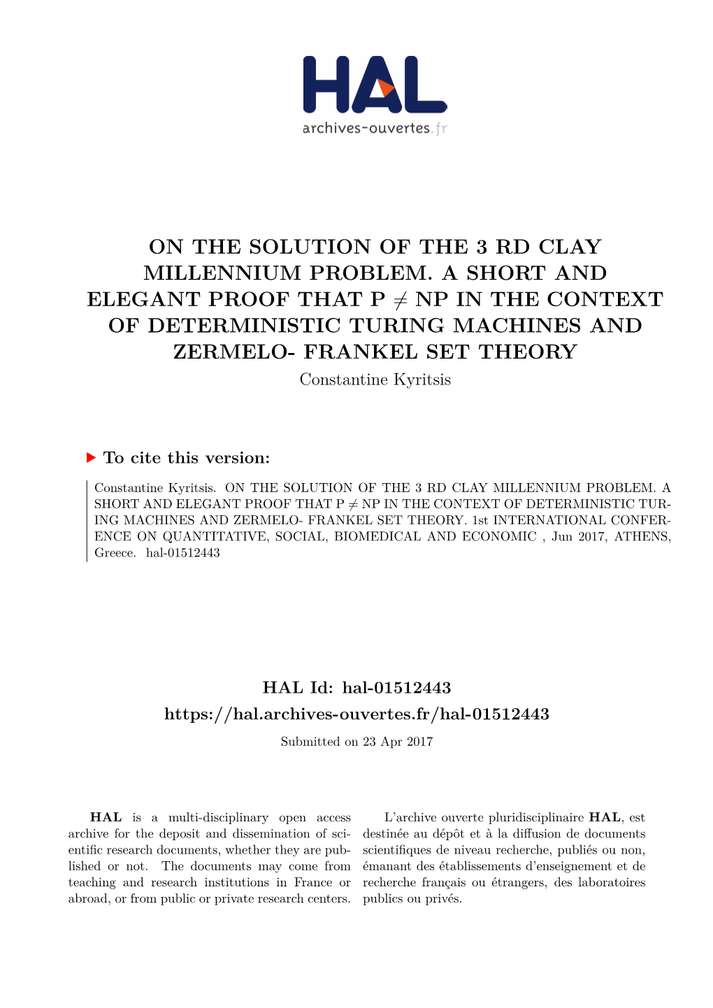 On the Solution of the 3 Rd Clay Millennium Problem. A