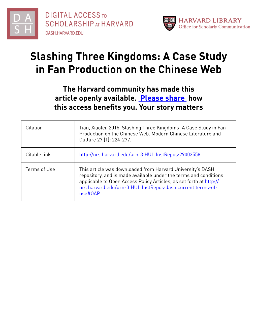 Slashing Three Kingdoms: a Case Study in Fan Production on the Chinese Web