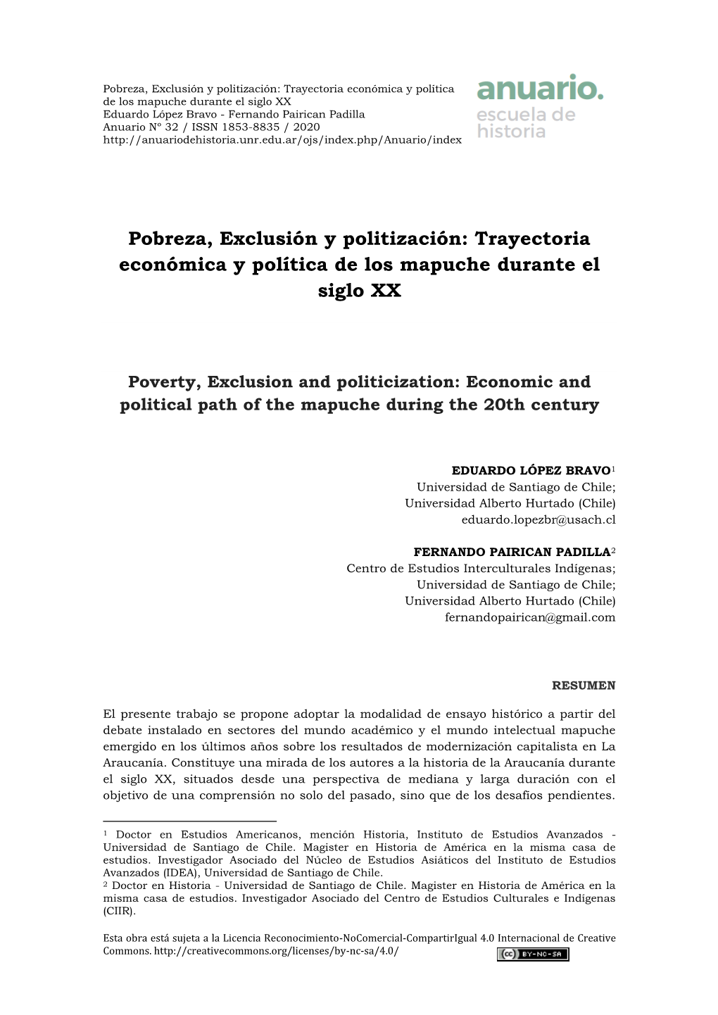 Trayectoria Económica Y Política De Los Mapuche Durante El Siglo XX