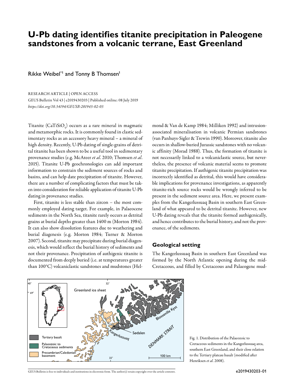 U-Pb Dating Identifies Titanite Precipitation in Paleogene Sandstones from a Volcanic Terrane, East Greenland