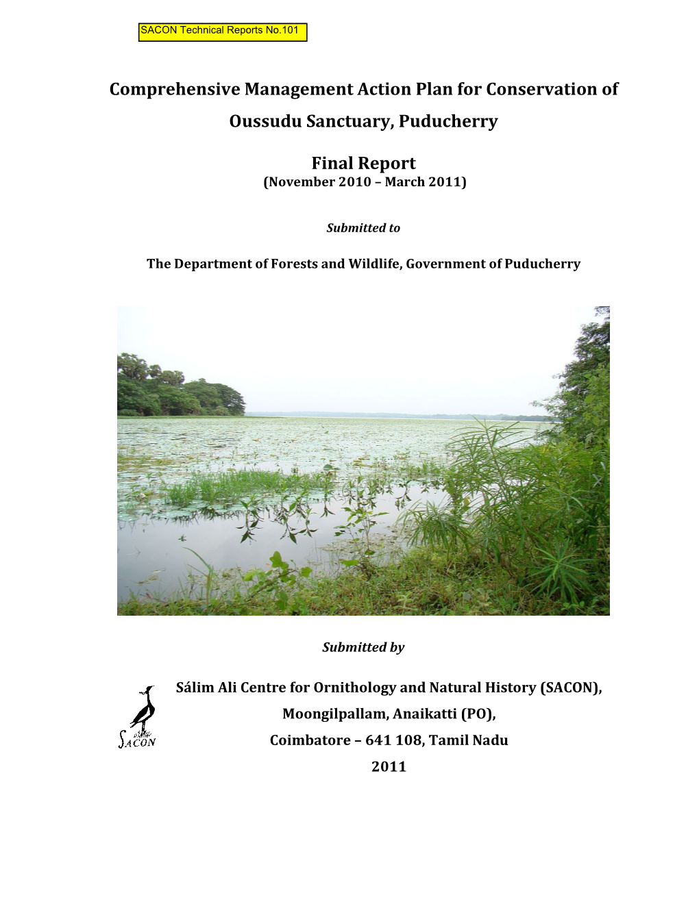 Comprehensive Management Action Plan for Conservation of Oussudu Sanctuary, Puducherry