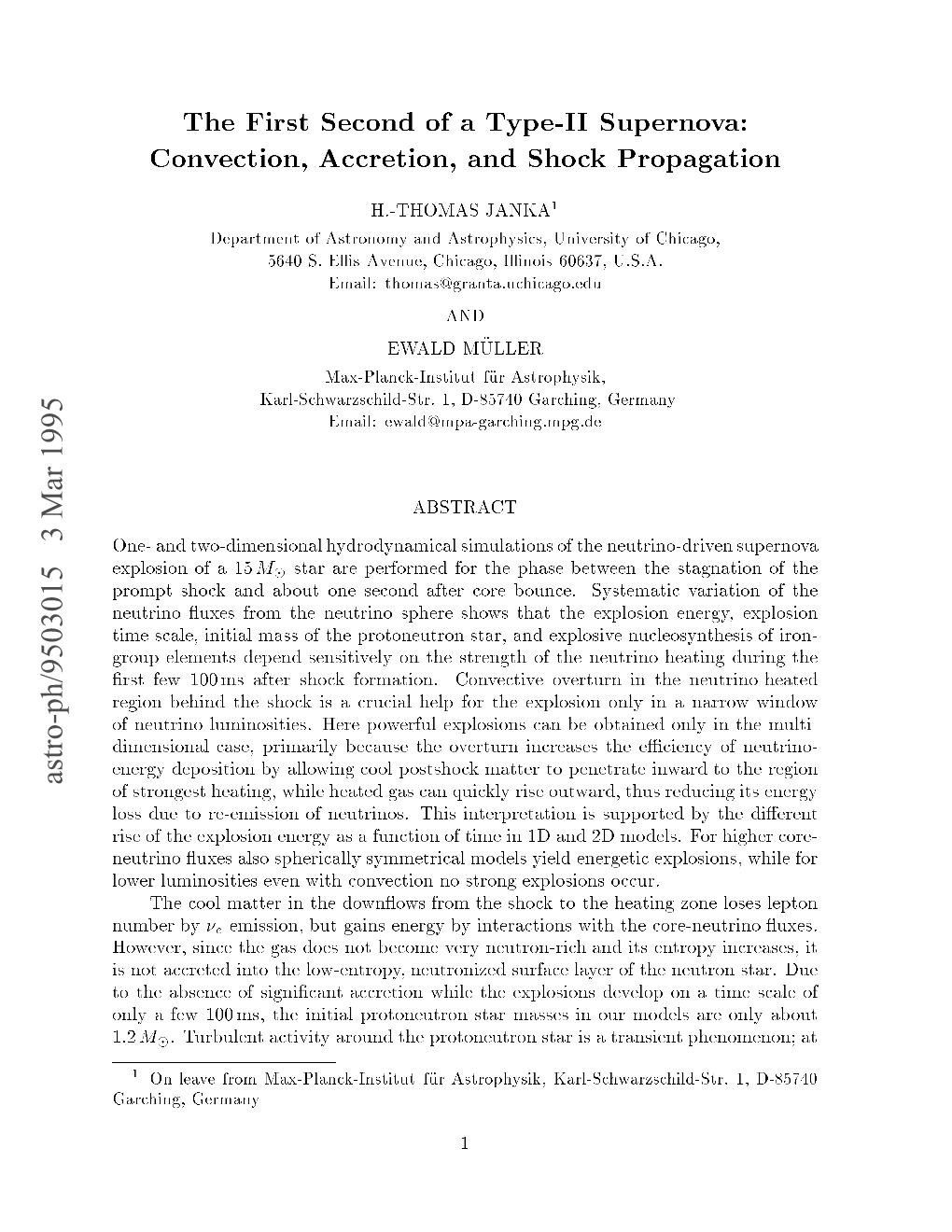 The First Second of a Type-II Supernova: Convection, Accretion