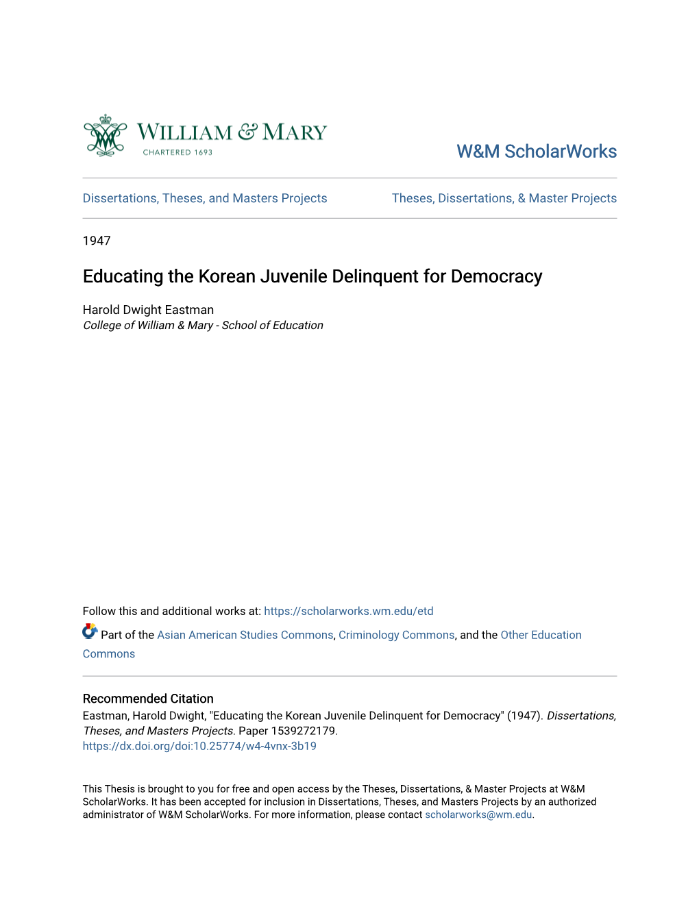 Educating the Korean Juvenile Delinquent for Democracy