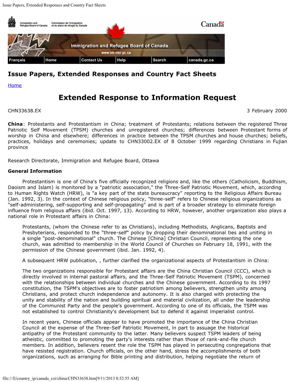 Issue Papers, Extended Responses and Country Fact Sheets