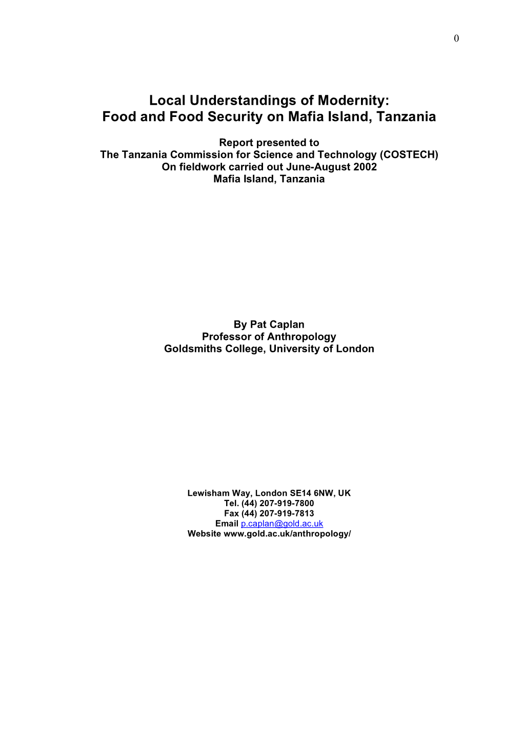 Food and Food Security on Mafia Island, Tanzania