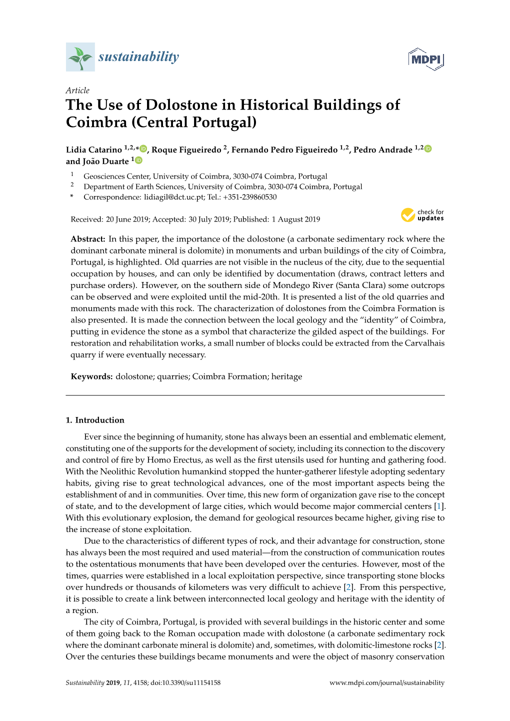 The Use of Dolostone in Historical Buildings of Coimbra (Central Portugal)