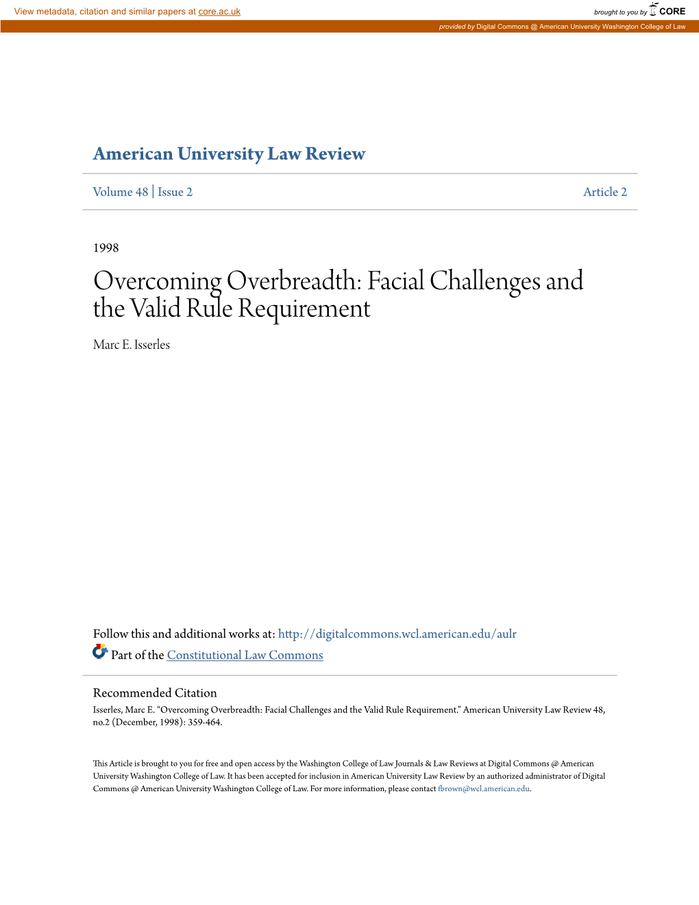 Overcoming Overbreadth: Facial Challenges and the Valid Rule Requirement Marc E