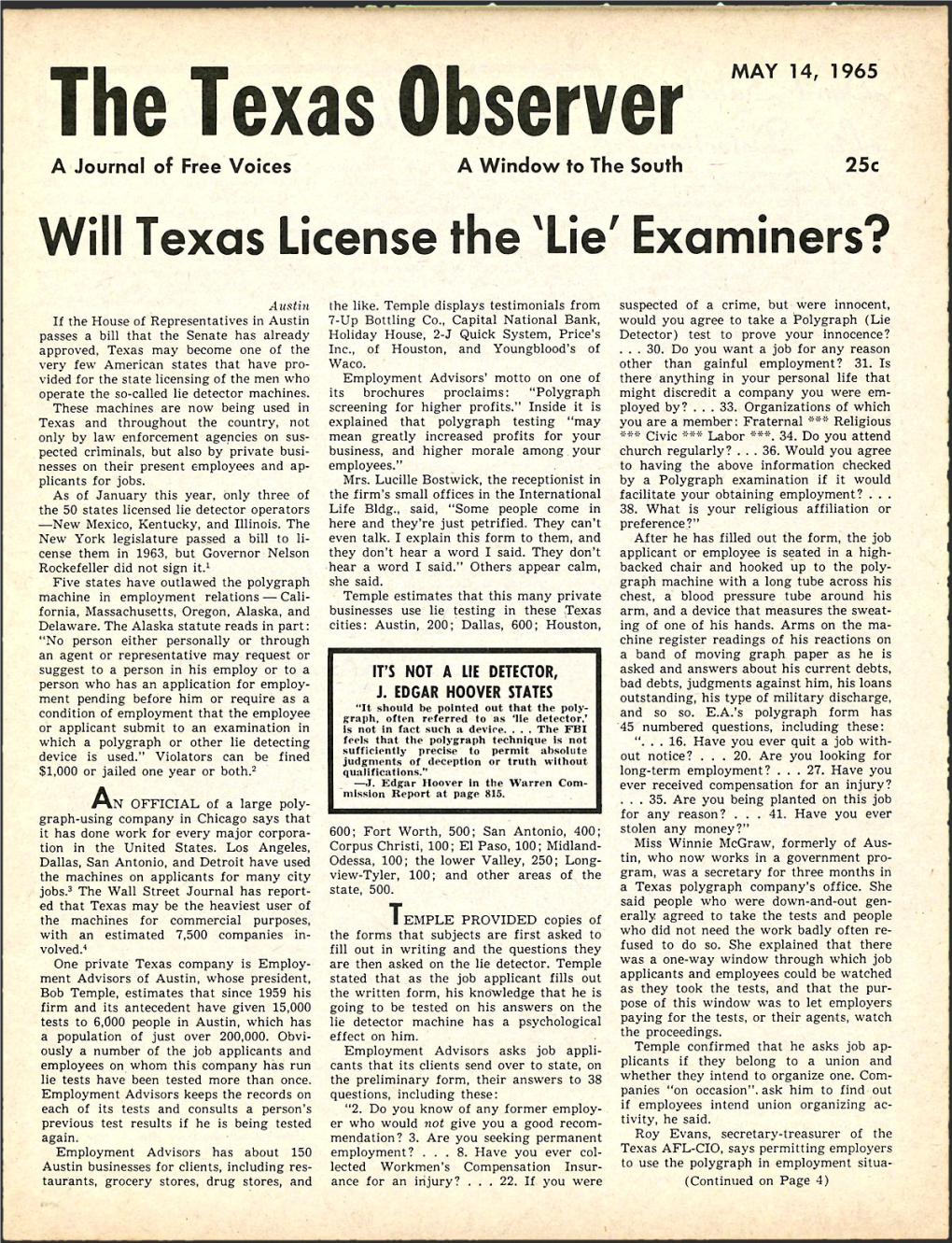 The Texas Observer MAY 14, 1965