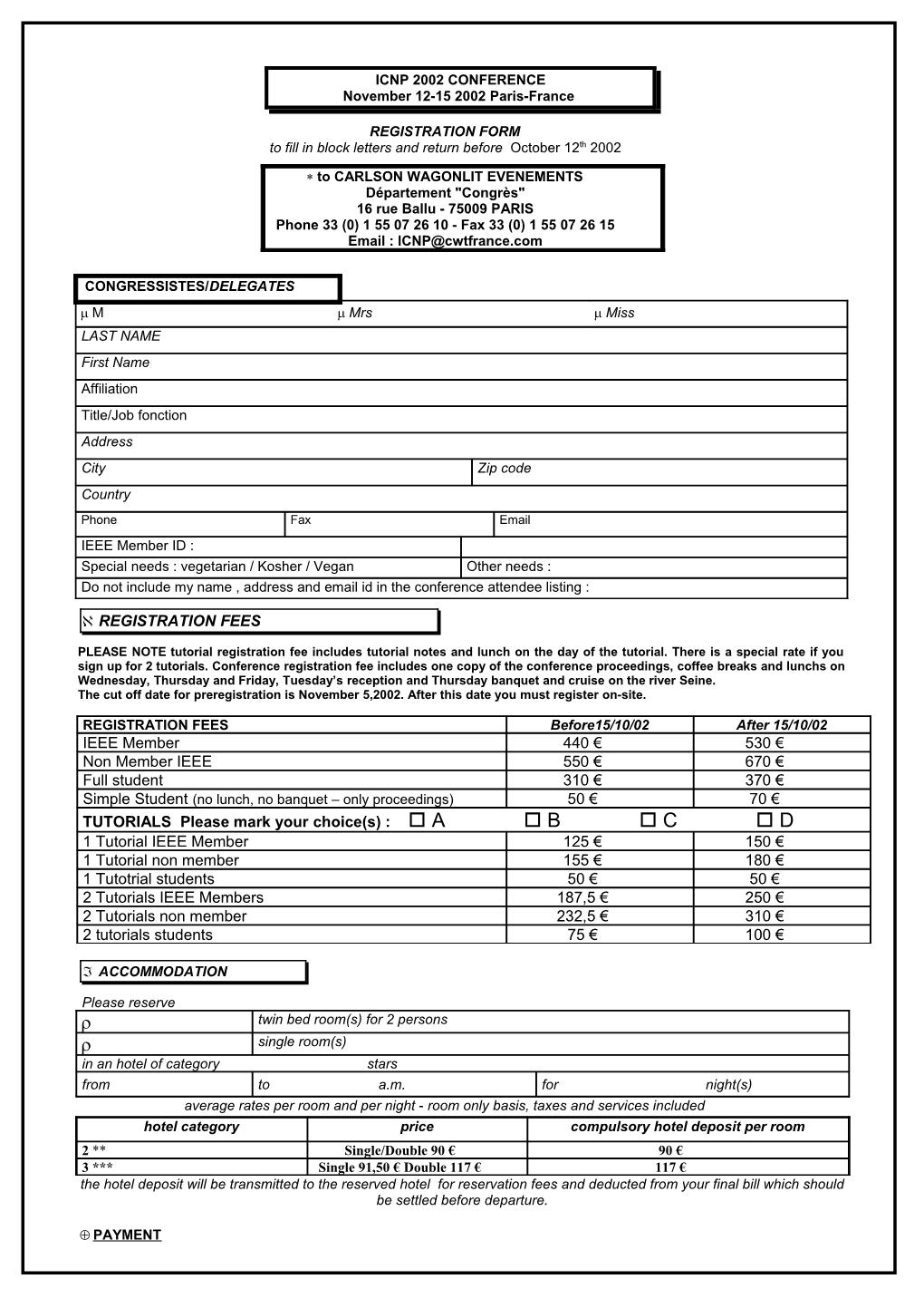 Bulletin De Reservation De Logement