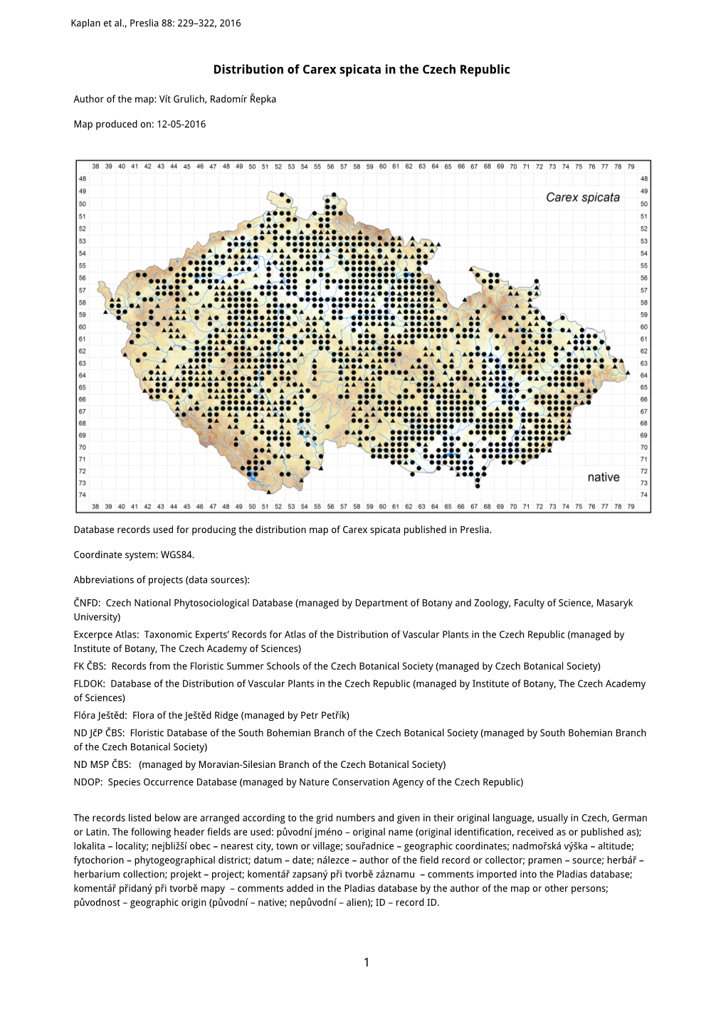 1 Distribution of Carex Spicata in the Czech Republic