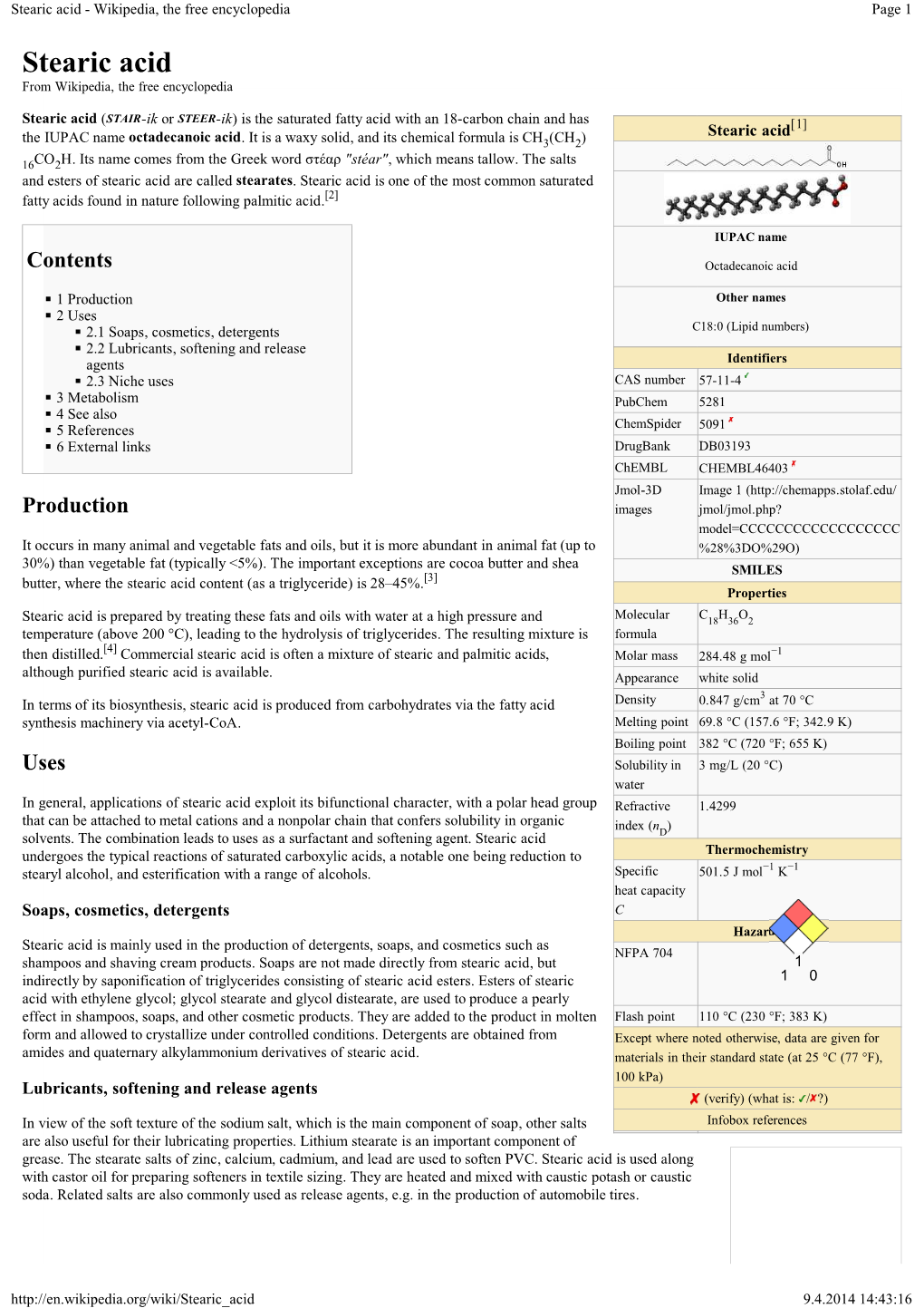 Stearic Acid - Wikipedia, the Free Encyclopedia Page 1