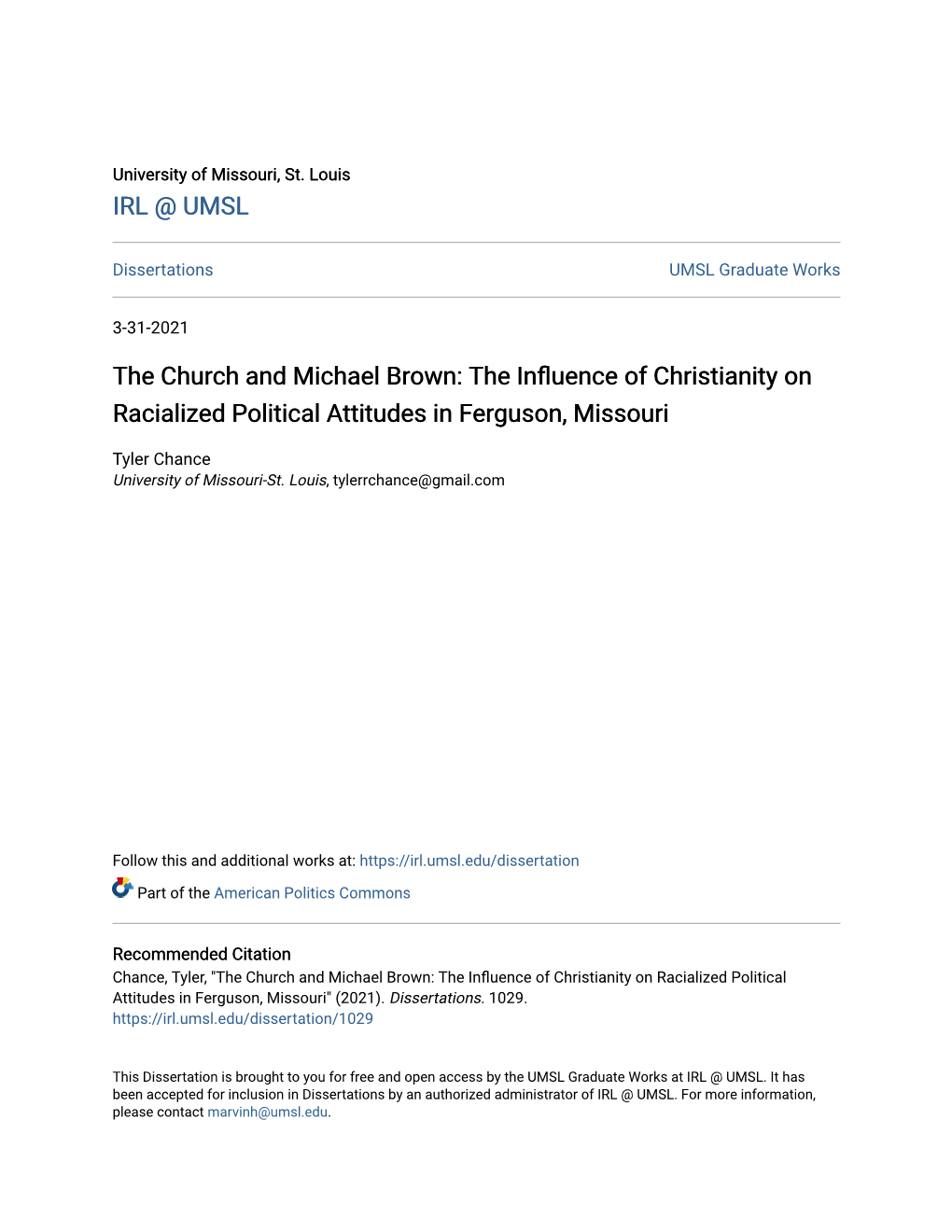 The Influence of Christianity on Racialized Political Attitudes in Ferguson, Missouri