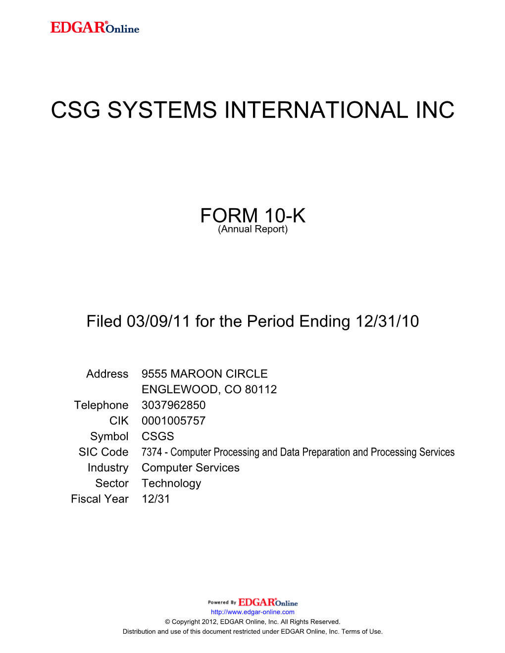 Csg Systems International Inc