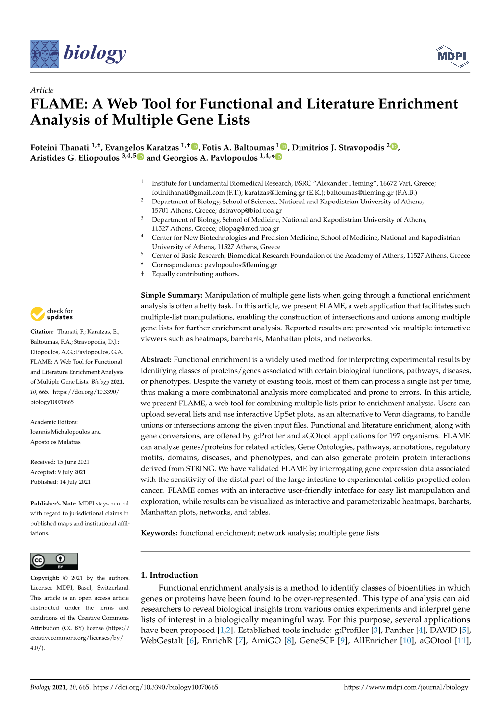 FLAME: a Web Tool for Functional and Literature Enrichment Analysis of Multiple Gene Lists