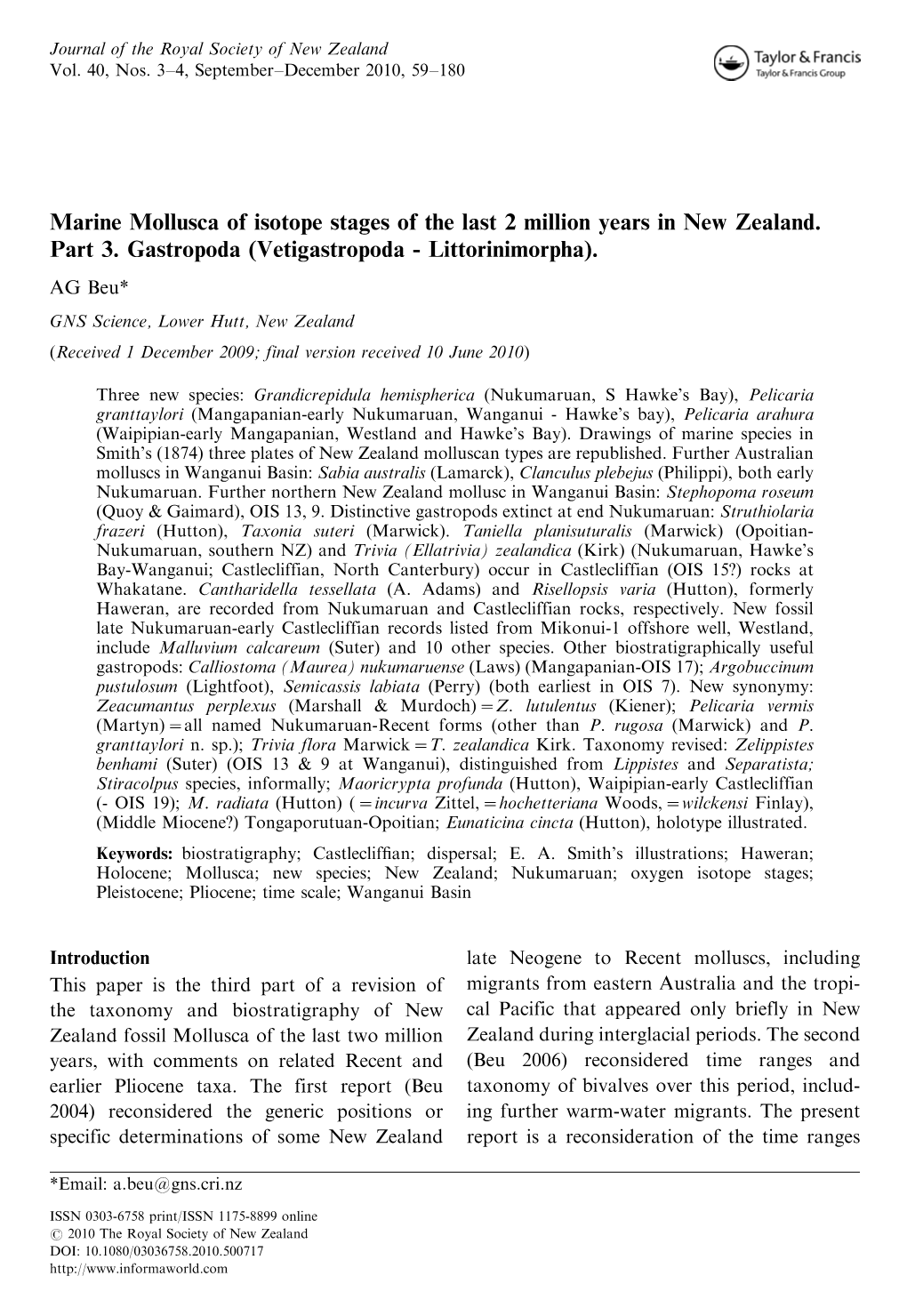 Marine Mollusca of Isotope Stages of the Last 2 Million Years in New Zealand