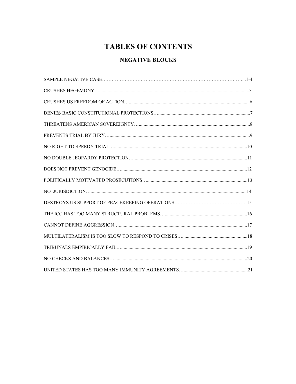 Tables of Contents s1