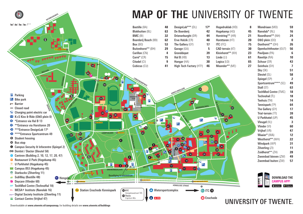 Map of the Campus of the University of Twente