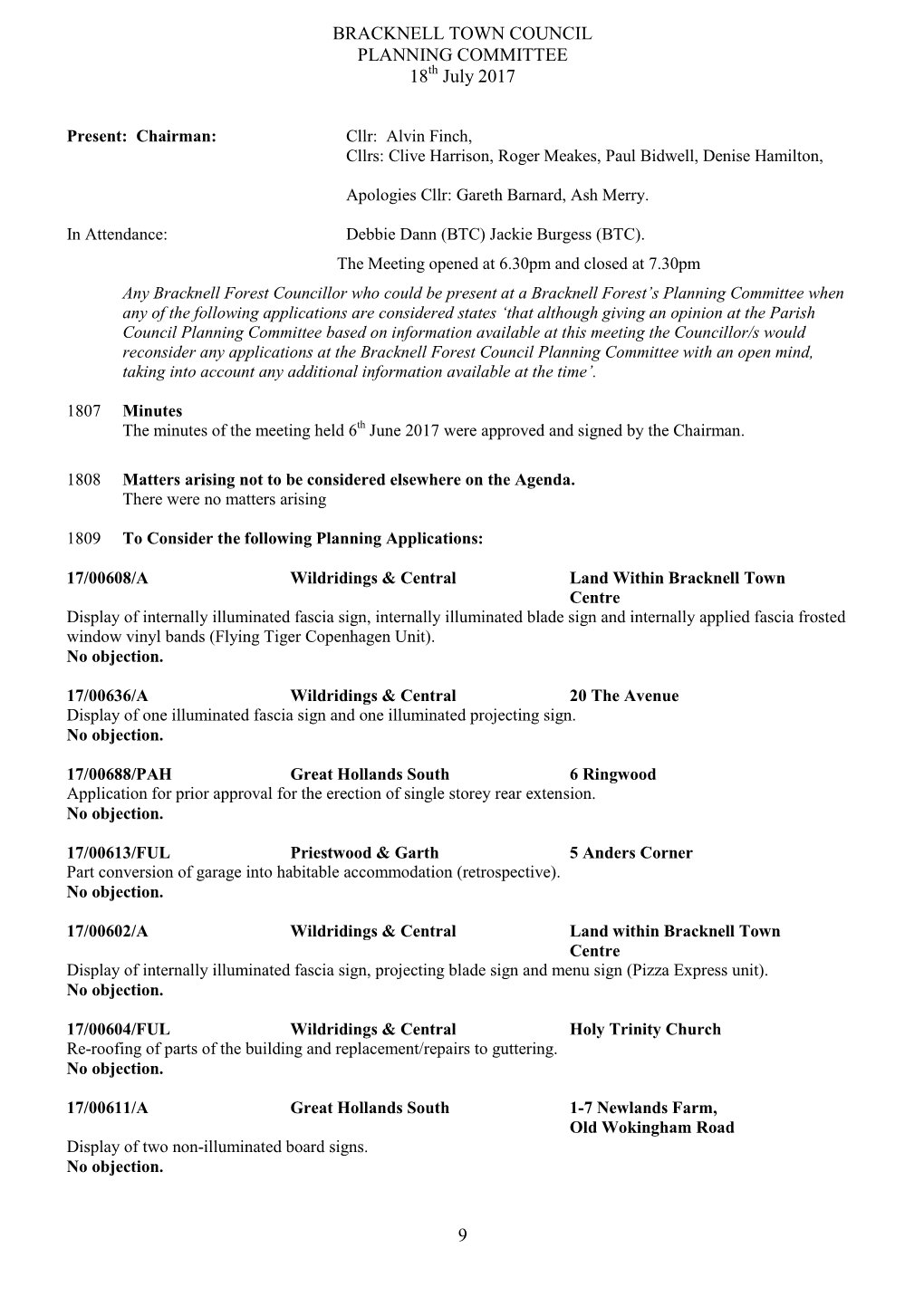 BRACKNELL TOWN COUNCIL PLANNING COMMITTEE 18 July