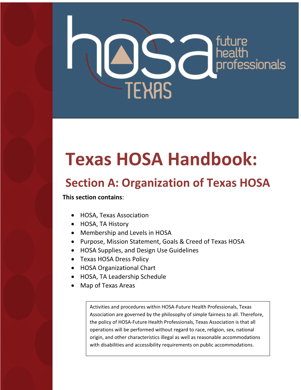 Section A: Organization of Texas HOSA This Section Contains