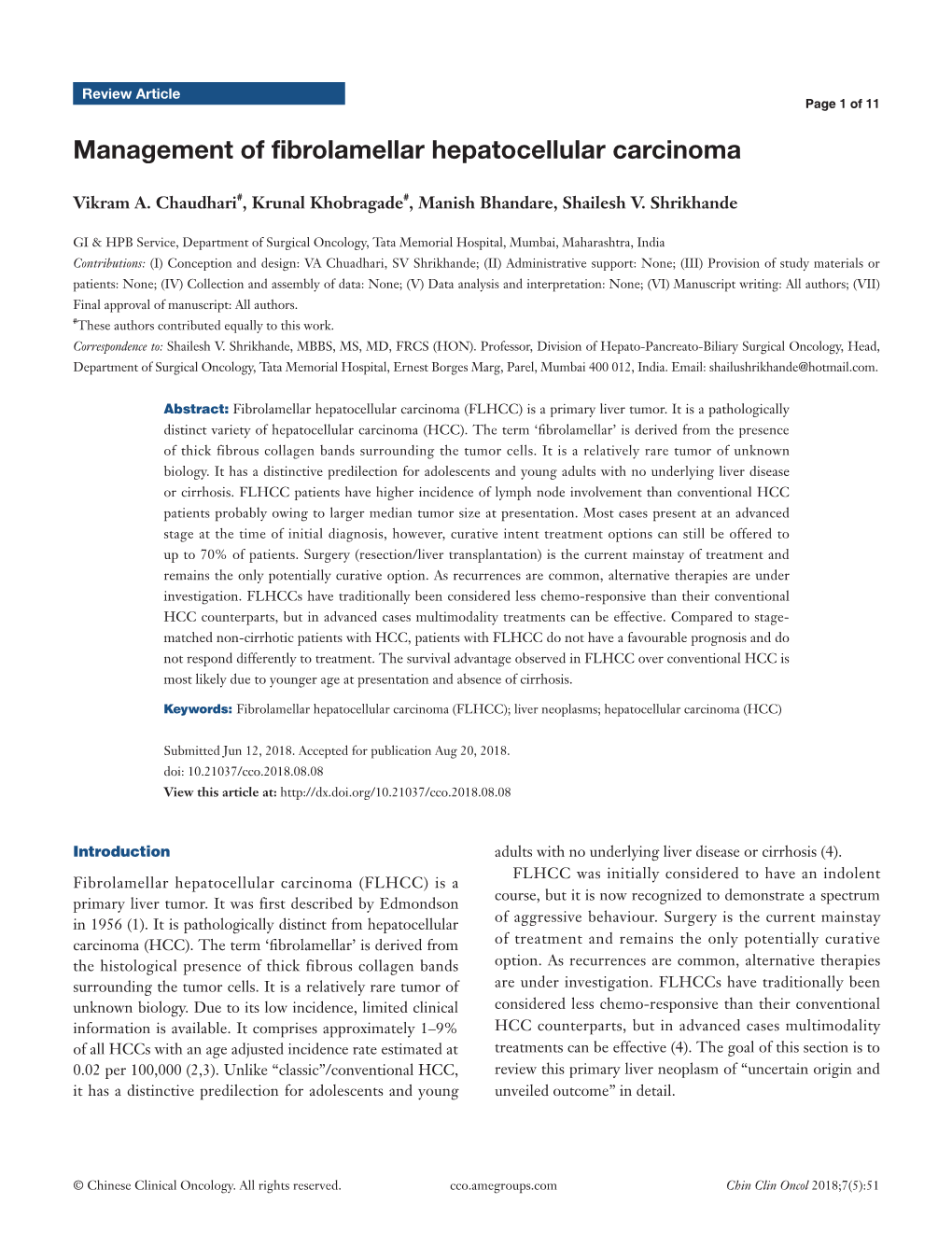 Management of Fibrolamellar Hepatocellular Carcinoma