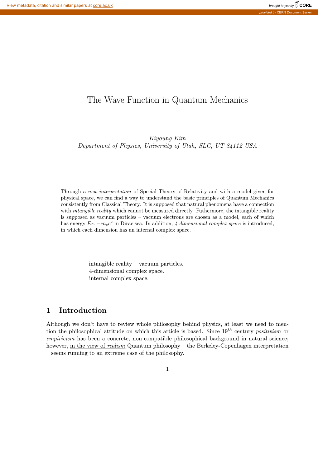 The Wave Function in Quantum Mechanics