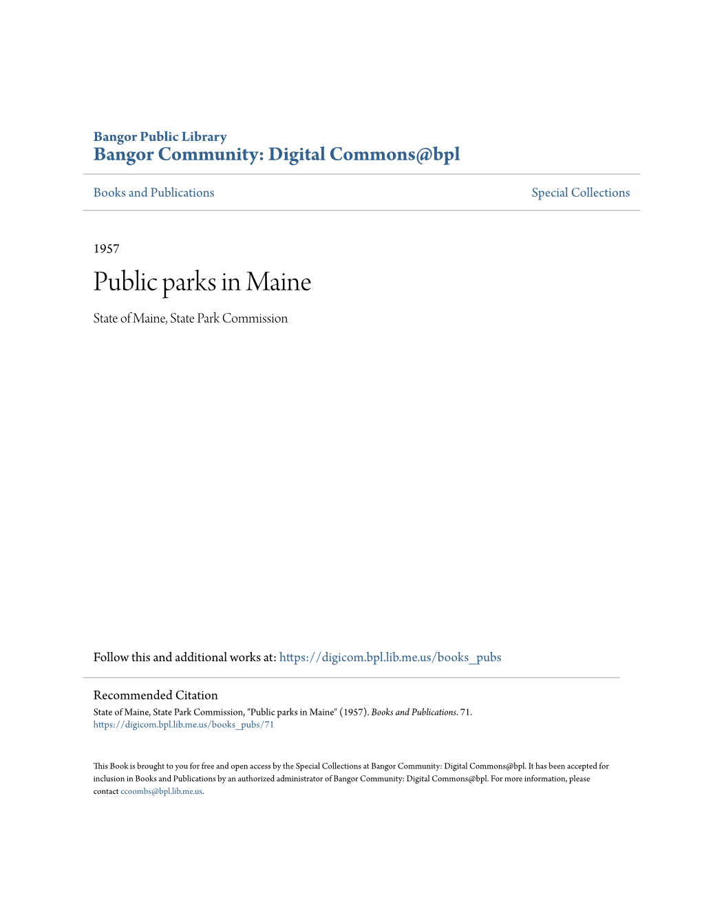 Public Parks in Maine State of Maine, State Park Commission