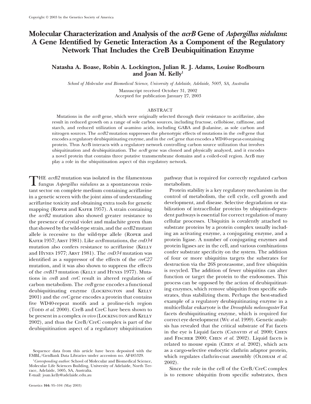 Molecular Characterization and Analysis of the Acrb Gene Of