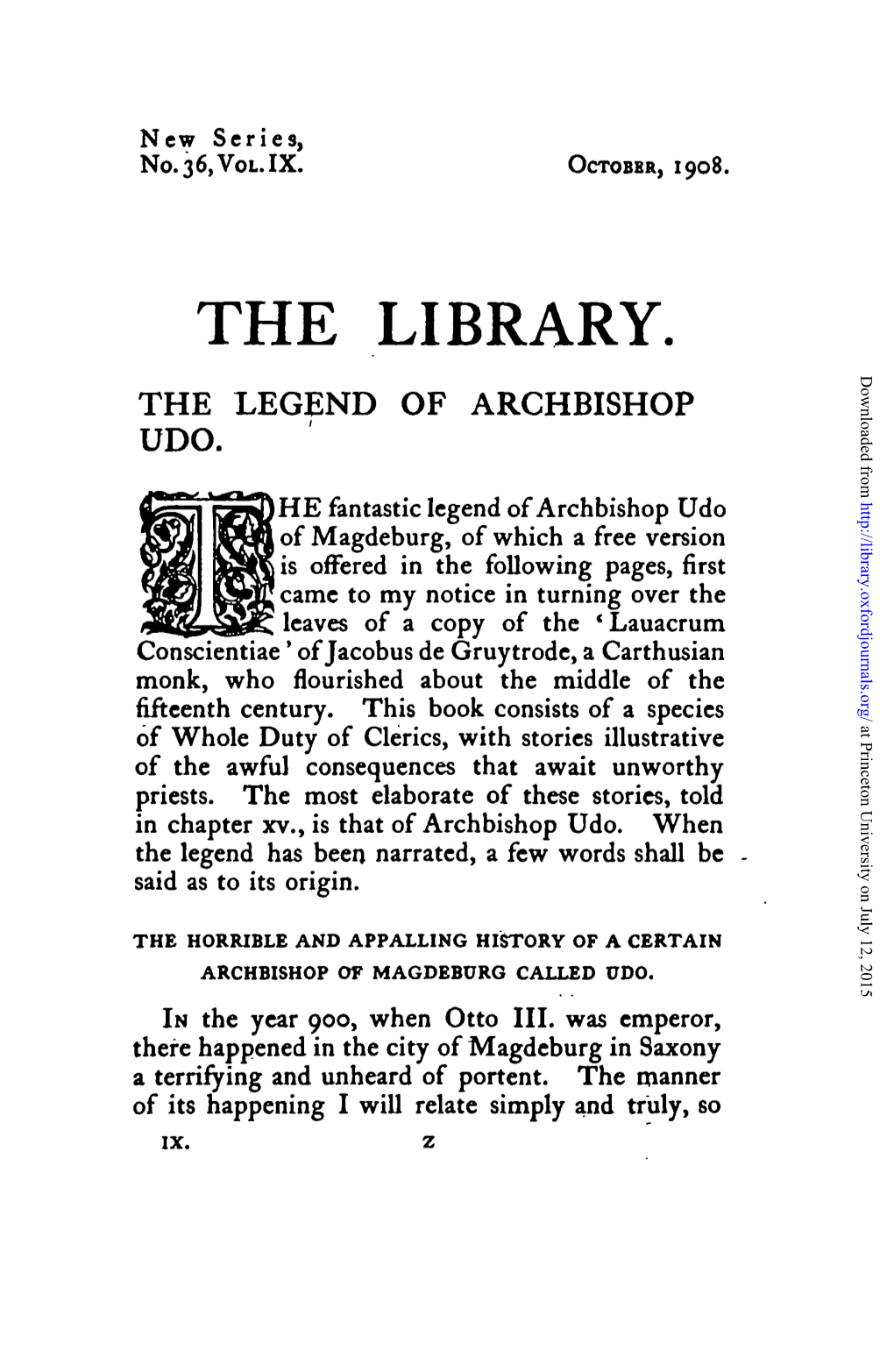 The Library. the Legend of Archbishop Udo