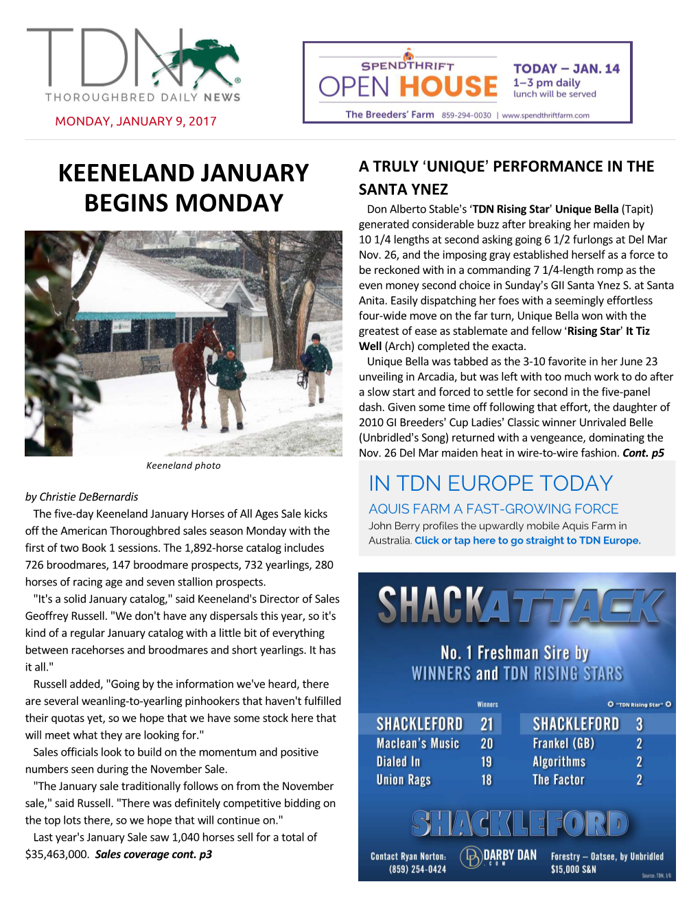 Keeneland January Begins Monday HIDDEN BROOK MORE THAN READY for (Cont