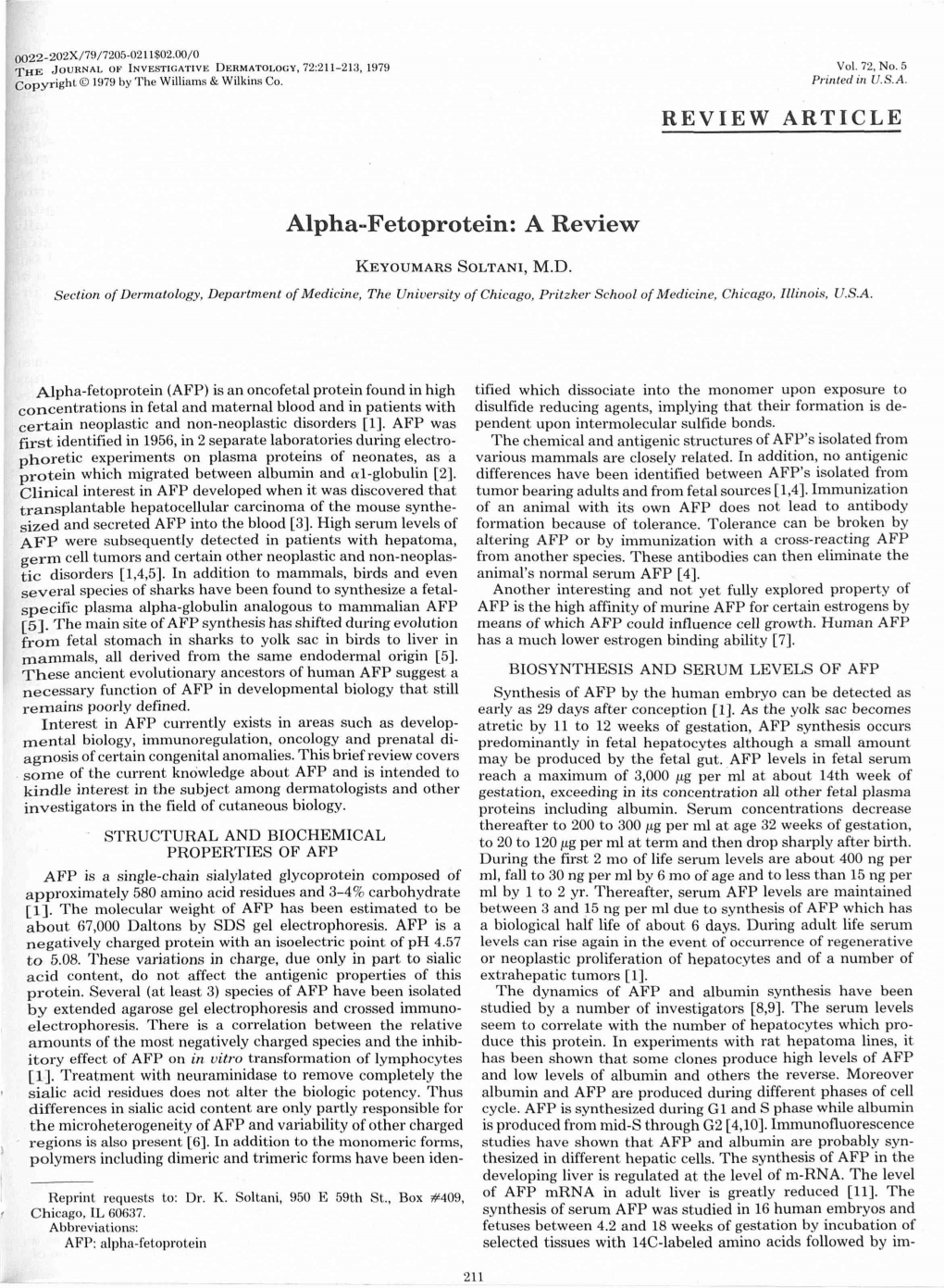 Alpha-Fetoprotein: a Review